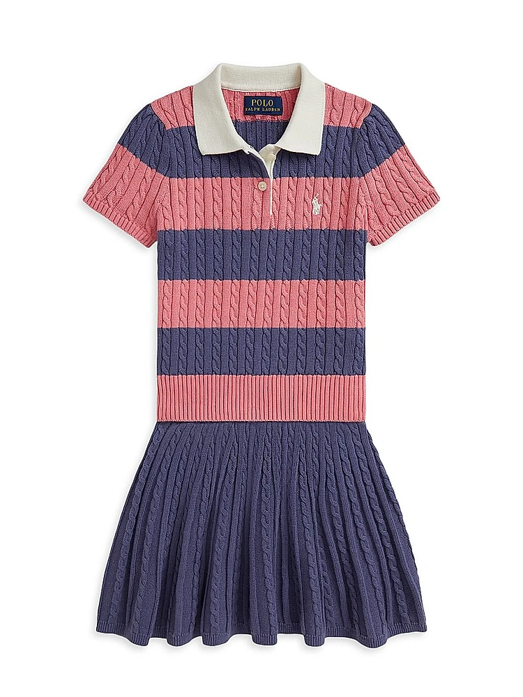 Little Girl's & 2-Piece Cable-Knit Cotton Shirt Skirt Set