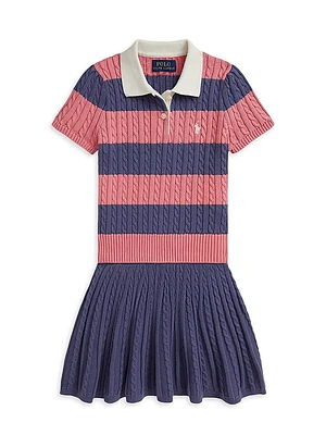 Little Girl's & 2-Piece Cable-Knit Cotton Shirt Skirt Set