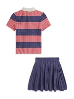 Little Girl's & 2-Piece Cable-Knit Cotton Shirt Skirt Set
