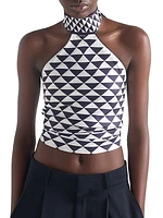 Printed Silk Twill Halter Top