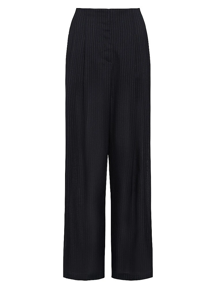 Carries Pinstriped Wool-Blend High-Rise Wide-Leg Pants