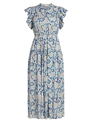Kairi Flutter-Sleeve Midi-Dress