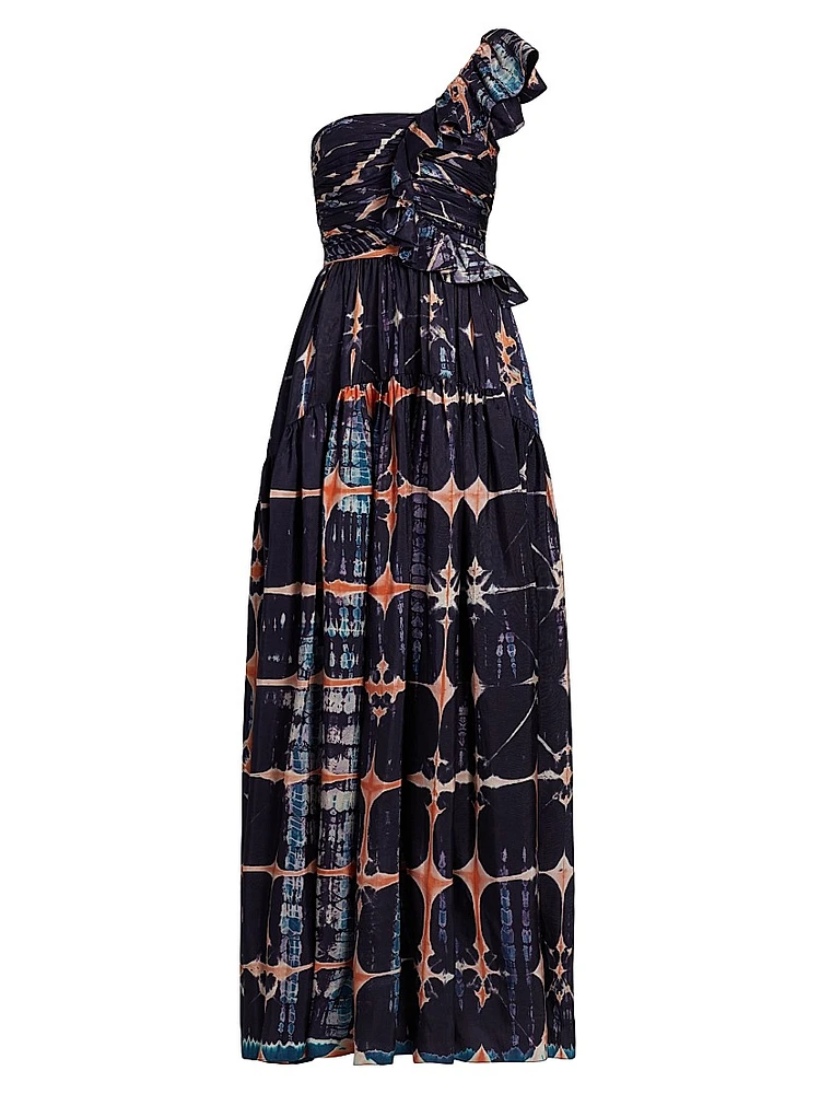 Valeria Tie-Dye Silk One-Shoulder Gown