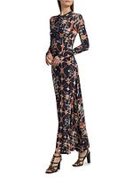 Naia Ruched Printed Jersey Maxi Dress