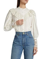 Esther Pleated Lace-Trim Cotton Blouse