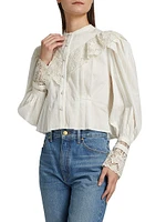Esther Pleated Lace-Trim Cotton Blouse