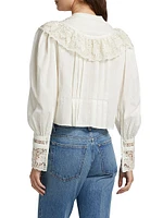 Esther Pleated Lace-Trim Cotton Blouse