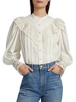 Esther Pleated Lace-Trim Cotton Blouse