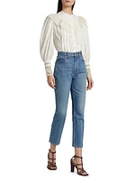 Esther Pleated Lace-Trim Cotton Blouse