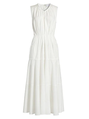Kailey Stretch Poplin Pleated Midi-Dress