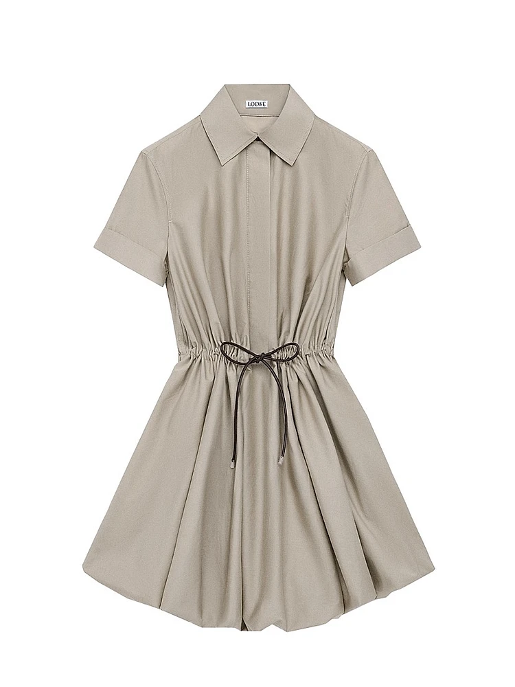 Drawstring-Waist Short-Sleeve Bubble Minidress