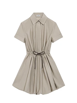 Drawstring-Waist Short-Sleeve Bubble Minidress