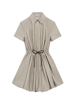 Drawstring-Waist Short-Sleeve Bubble Minidress