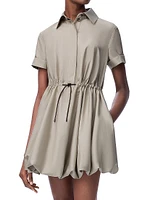 Drawstring-Waist Short-Sleeve Bubble Minidress
