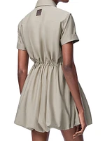 Drawstring-Waist Short-Sleeve Bubble Minidress
