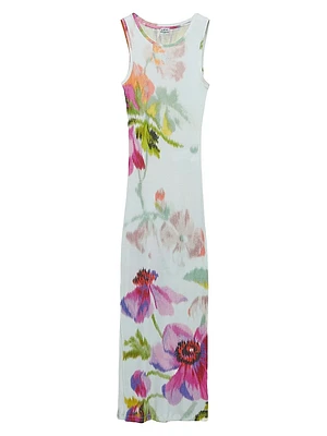 Floral Logo Embroidered Silk-Cotton Tank Maxi Dress