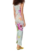 Floral Logo Embroidered Silk-Cotton Tank Maxi Dress