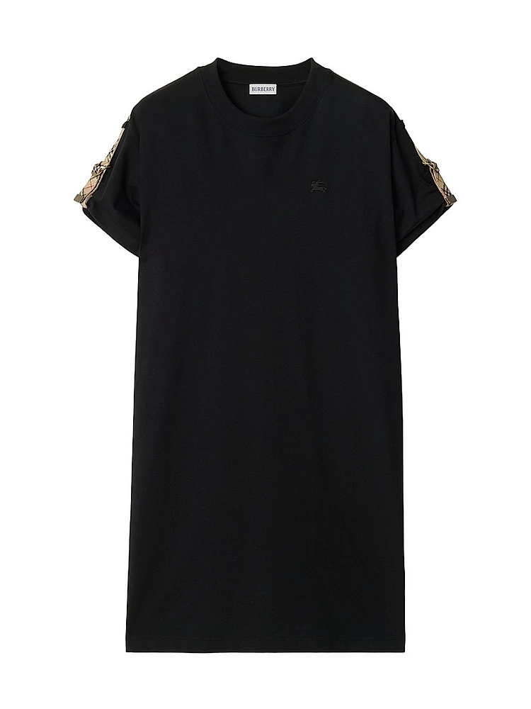 Check Trim Cotton T-Shirt Minidress