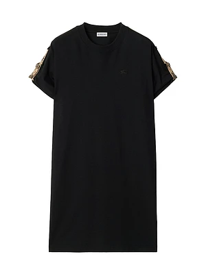 Check Trim Cotton T-Shirt Minidress