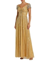 Embellished Mesh Fit & Flare Gown