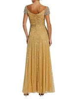 Embellished Mesh Fit & Flare Gown