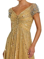 Embellished Mesh Fit & Flare Gown