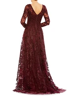 Evening Crystal-Embellished V-Neck Gown