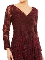 Evening Crystal-Embellished V-Neck Gown