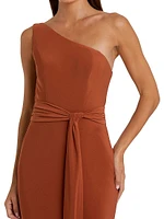 Ieena 1 Jersey One-Shoulder Tie-Waist Gown