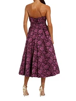 Ieena 2 Floral Bustier Strapless Midi-Dress