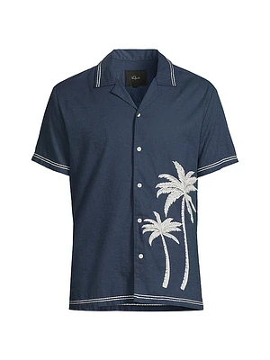 Gibson Palm Embroidered Linen-Blend Shirt