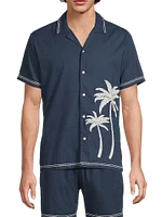 Gibson Palm Embroidered Linen-Blend Shirt