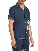 Gibson Palm Embroidered Linen-Blend Shirt