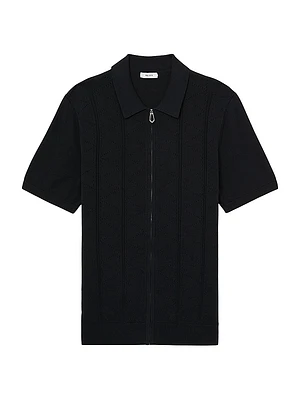Pointelle-Knit Zip-Front Shirt