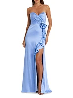 Prom 3D Flower Satin Strapless Column Gown