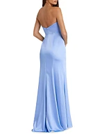 Prom 3D Flower Satin Strapless Column Gown