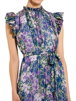 Ieena Floral Print Chiffon Ruffle Gown