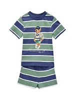 Baby Boy's Striped Polo Bear T-Shirt & Shorts Set