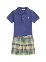 Baby Boy's Mesh Polo Shirt & Madras Shorts Set