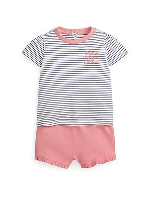 Baby Girl's 2-Piece Striped T-Shirt & Ruffle-Trim Shorts Set