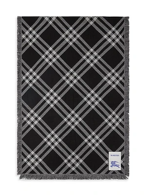 Wide Check Wool Scarf