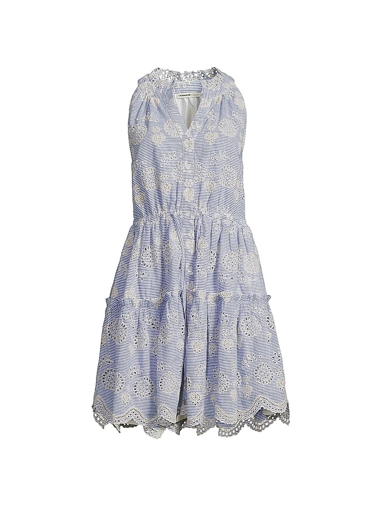 Charlotte Embroidered Striped Cotton Midi-Dress