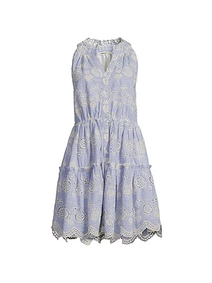 Charlotte Embroidered Striped Cotton Midi-Dress