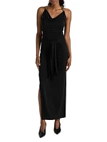 Chain Strap Tie-Waist Halter Gown