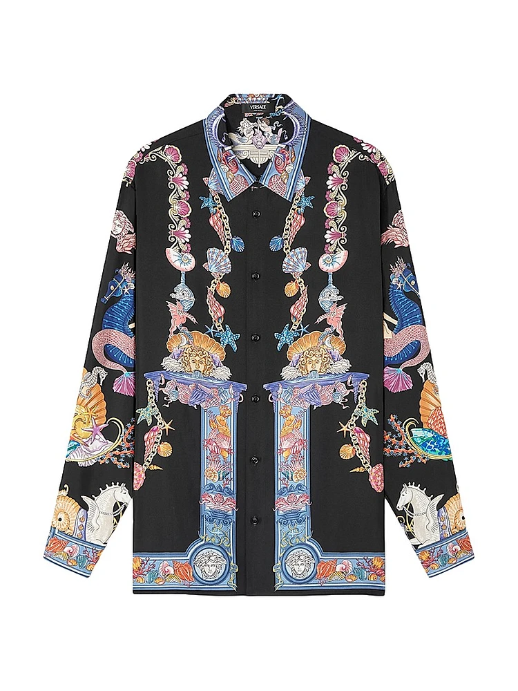 Coral Theater Print Silk Shirt