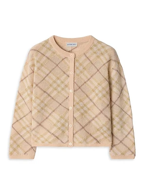 Little Girl's & Check Alpaca-Silk Cardigan