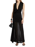 Stretch-Jersey Draped Scarf Maxi Dress