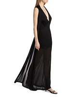Stretch-Jersey Draped Scarf Maxi Dress
