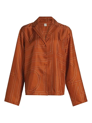 Monogram Silk Pajama-Inspired Button-Front Shirt