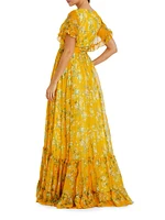 Floral Flounce Sleeve Maxi Dress